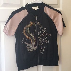 Cute Asian inspired embroidered bomber jacket